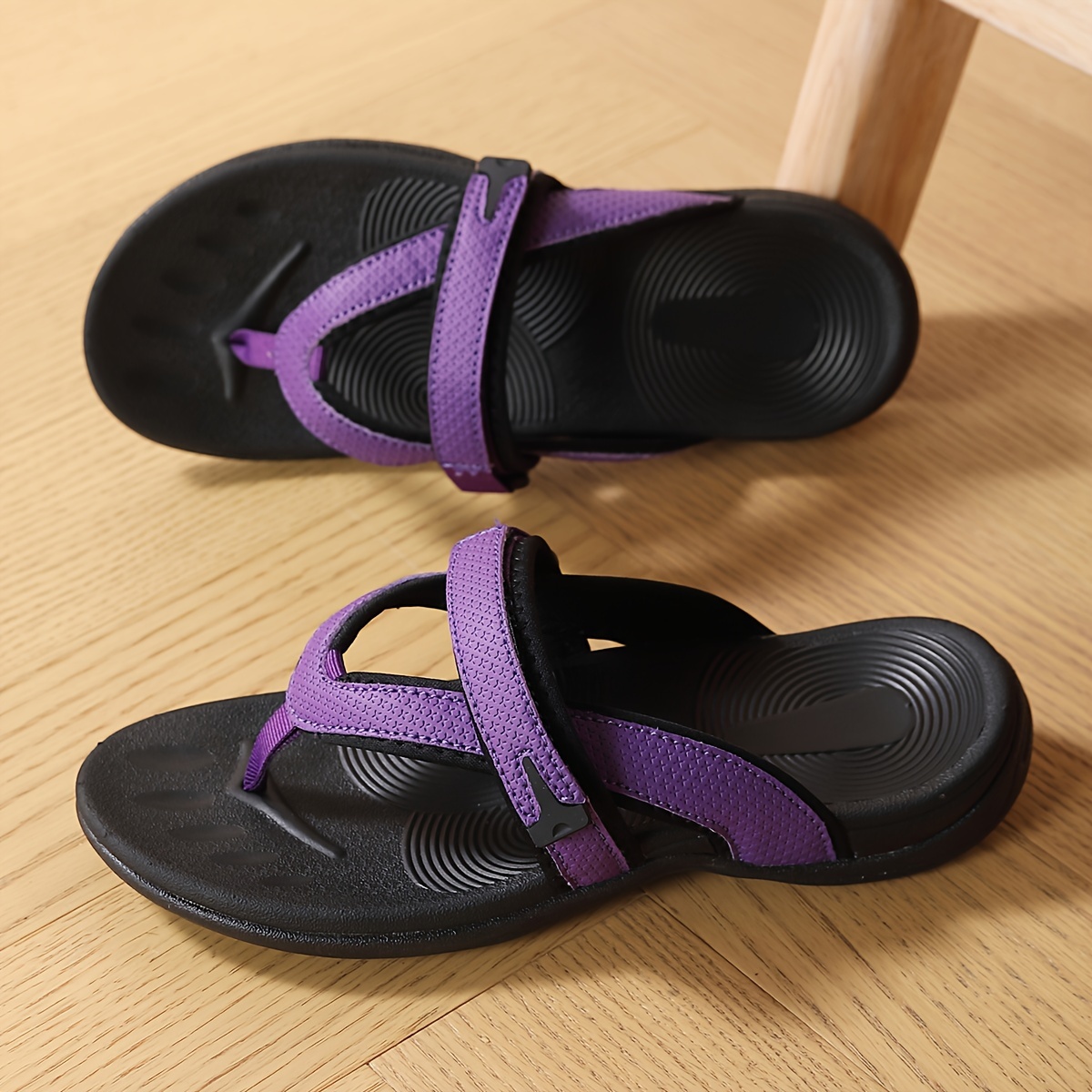 womens comfortable arch support flip flops ultra lightweight soft bottom summer slides stylish wedge sandals with non   eva insole polyurethane upper split toe design beach footwear stylish wedge sandals soft bottom sandals Product details 2
