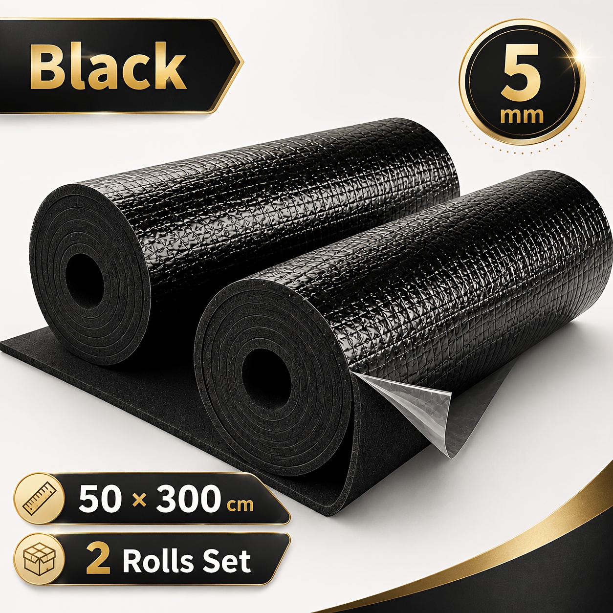 TEMU 2 Rolls Of 5mm×50cm×300cm Black Self-adhesive Aluminum Foil Soundproof And Heat Insulation Roll, Suitable For Noise Reduction And Insulation In