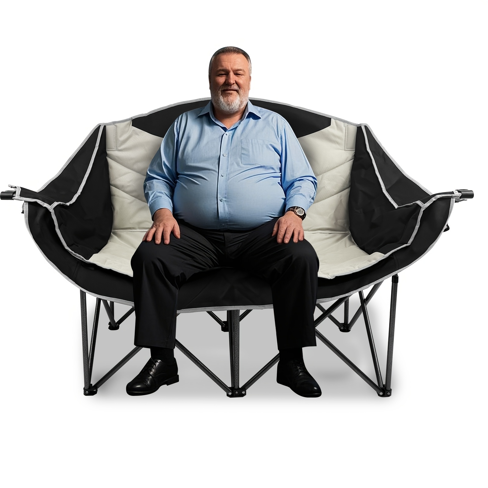 Xxl Camping Sofa For 2 People, Foldable & Fully Padded - 300 Kg Load Capacity, 2 Drink Holders For Picnics/beach/travel