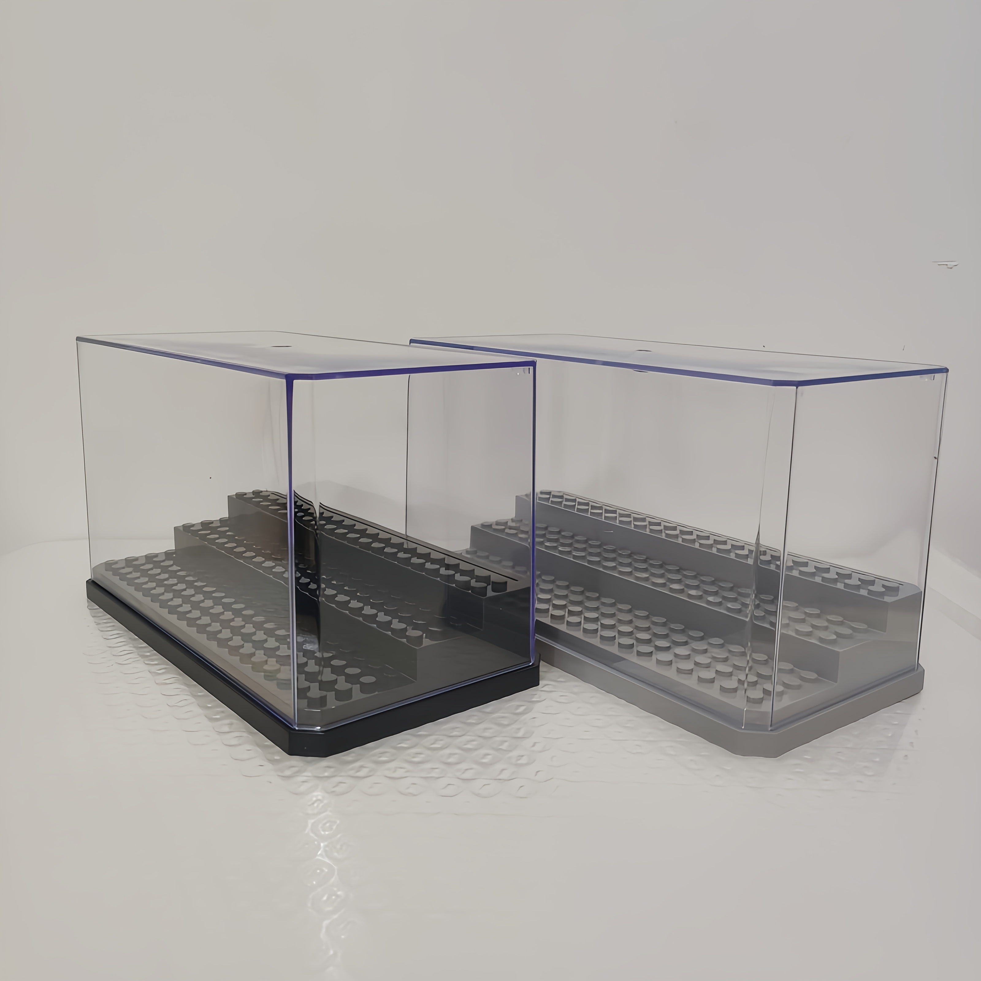 TEMU 2pcs Stackable Acrylic Display Case, Dust-proof Small Figurine Collection Display Cabinet, Transparent Display Box With Block Base, Suitable For