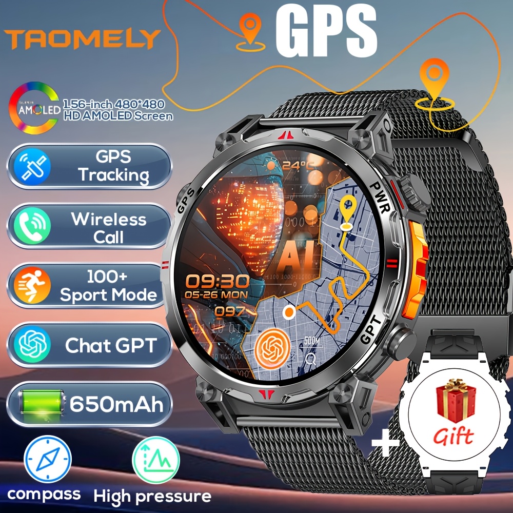 Taomely"gps Watch: 1.8' Amoled Large Screen, Compass, Barometer, Ipx8, 650mah Long , Body, 150 , Assistant, Gpt, Wireless Call