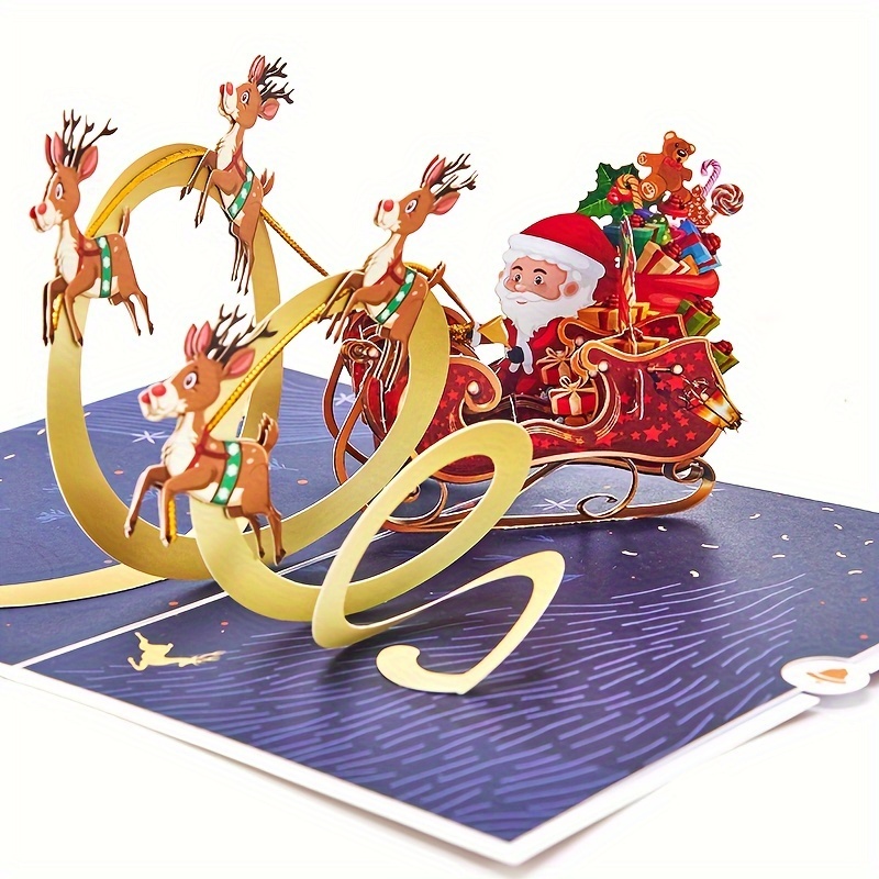 

3d Pop-up Santa Claus & Reindeer Sleigh Greeting Card - Perfect Christmas Gift For Anyone