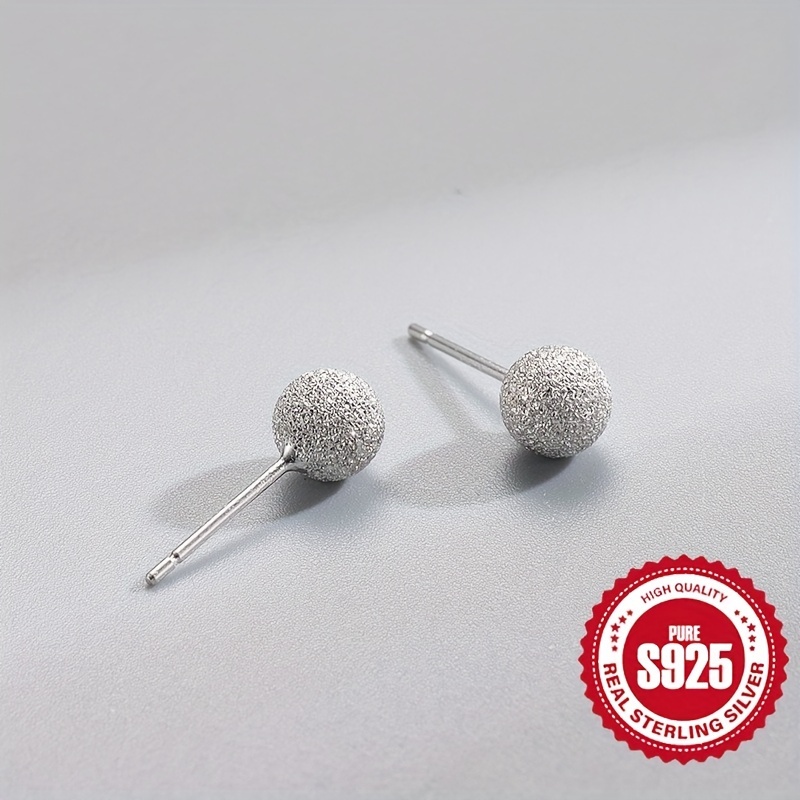 

Chic S925 Sterling Silvery Frosted Bead Stud Earrings - Hypoallergenic, Simple & For Casual Attire