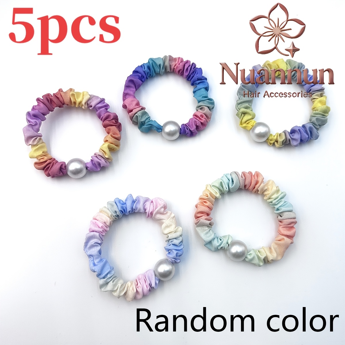5/10pcs Random Color New Rainbow Fabric Small Hair Tie Ponytail Bun Versatile Hair Additions