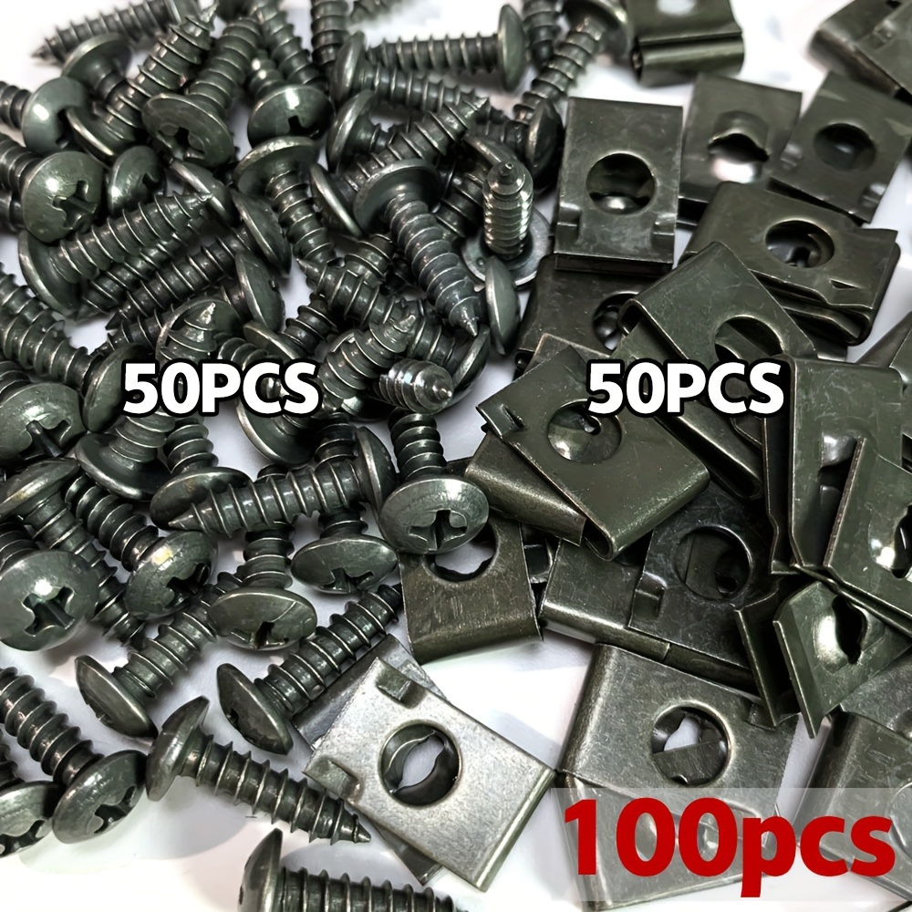 

100pcs Cheshjong U-clamp Screws For Car Repair - Metal Interior Fender & Bumper Clips, Self-tapping Auto Maintenance