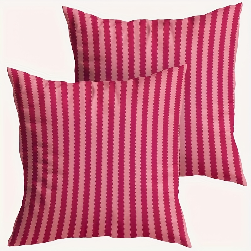 TEMU Modernes gestreiftes Kissenbezug-Set, 2er-Set - Rote und pinke Streifen, Größe 45,72 x 45,72 cm, mit Reißverschluss, maschinenwaschbar, geeignet