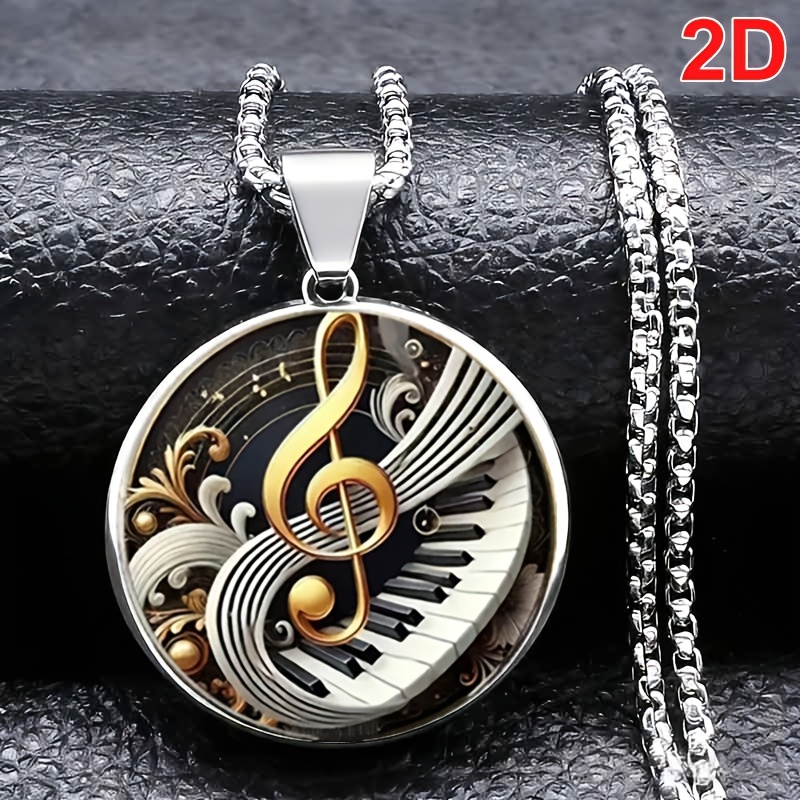 TEMU 1pc 2d Flat Treble Clef Piano Key Pendant Necklace, A Surprise Gift For Family, , And , A Trendy Accessory Suitable For Daily Wear
