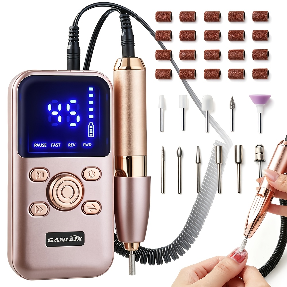 TEMU Rechargeable Usb - 45-level Adjustable Settings, With 11pcs Drill Heads And 20pcs Drill Discs, Suitable For All Nail Care, Nail Polishing,