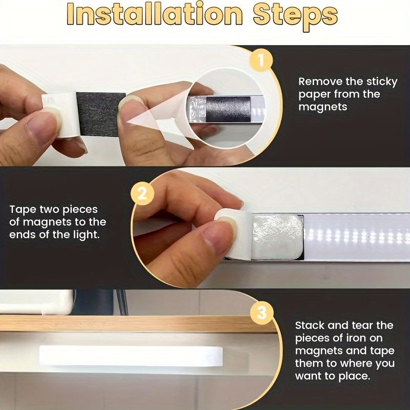 1pc Magnetic Motion Sensor LED Light for Cabinets & RVs - USB Rechargeable, 10.01cm to 50.01cm Adjustable Range, White & Warm Light, No-Drill Installation, Ideal for Kitchen, Wardrobe, Bedroom, and Corridor Lighting, Cabinet Lighting | Sleek LED Light | USB Rechargeable Light RV Interior Lighting