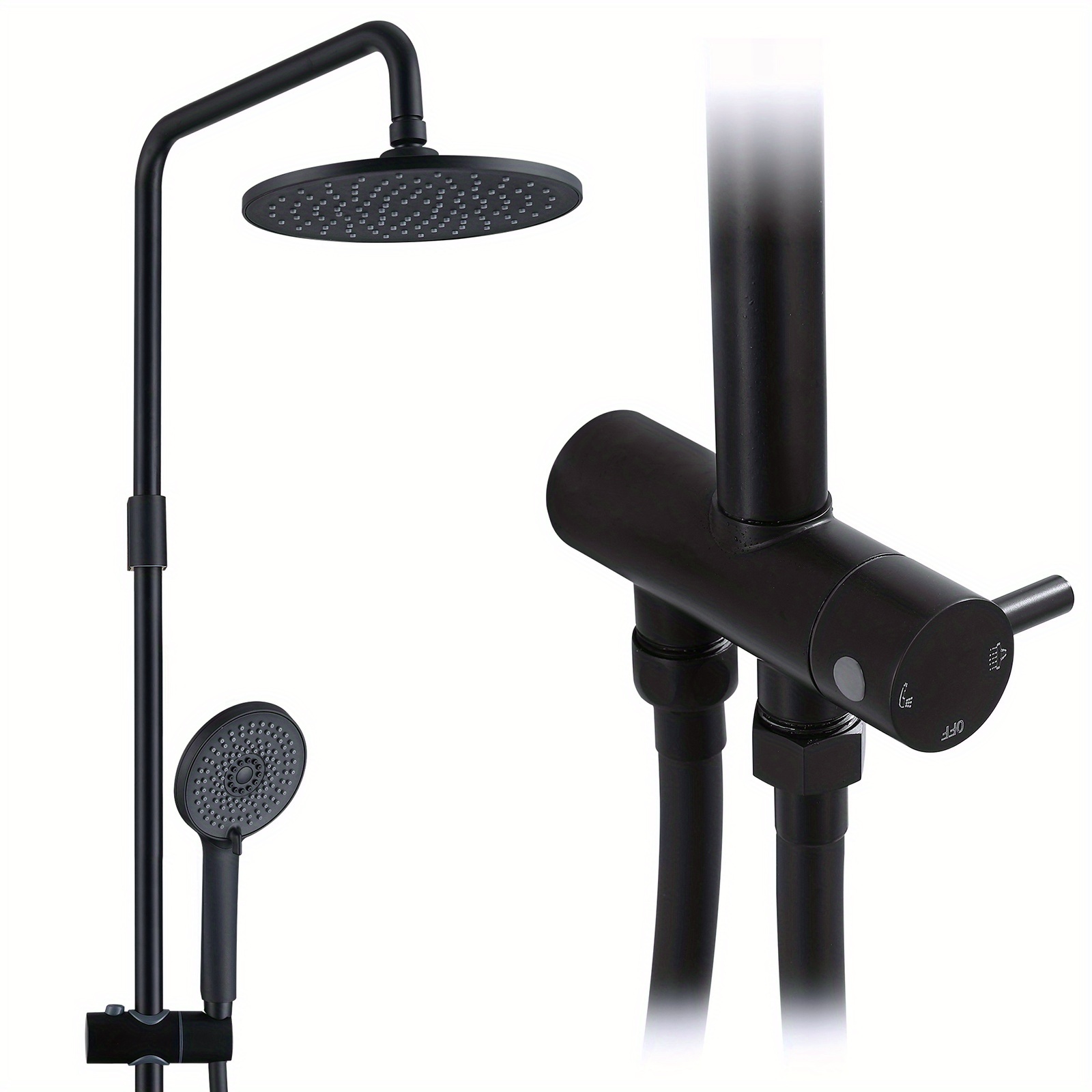 TEMU Black Shower Set, Hot And System, Height Adjustable, Pvc Hose, Four-function Handheld Shower Head, Stainless Steel Material