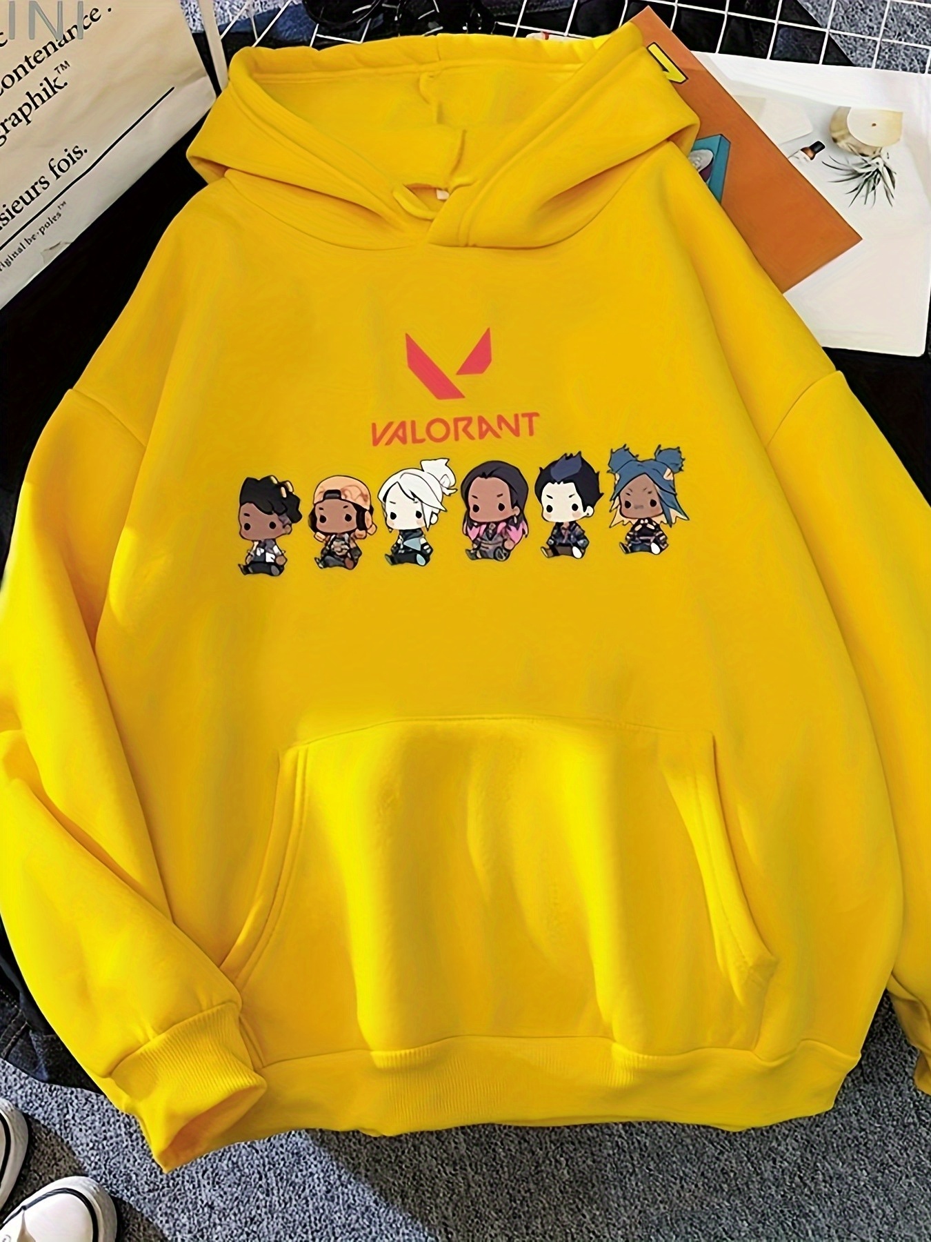 fearless   gaming hoodie red hooded sweatshirt with long sleeve pullover for men women autumn winter casual   for fps   everyday streetwear   polyester fabric winter clothing cartoon print design durable fabric   streetwear lovers   clothing   print streetwear enthusiasts yellow 0