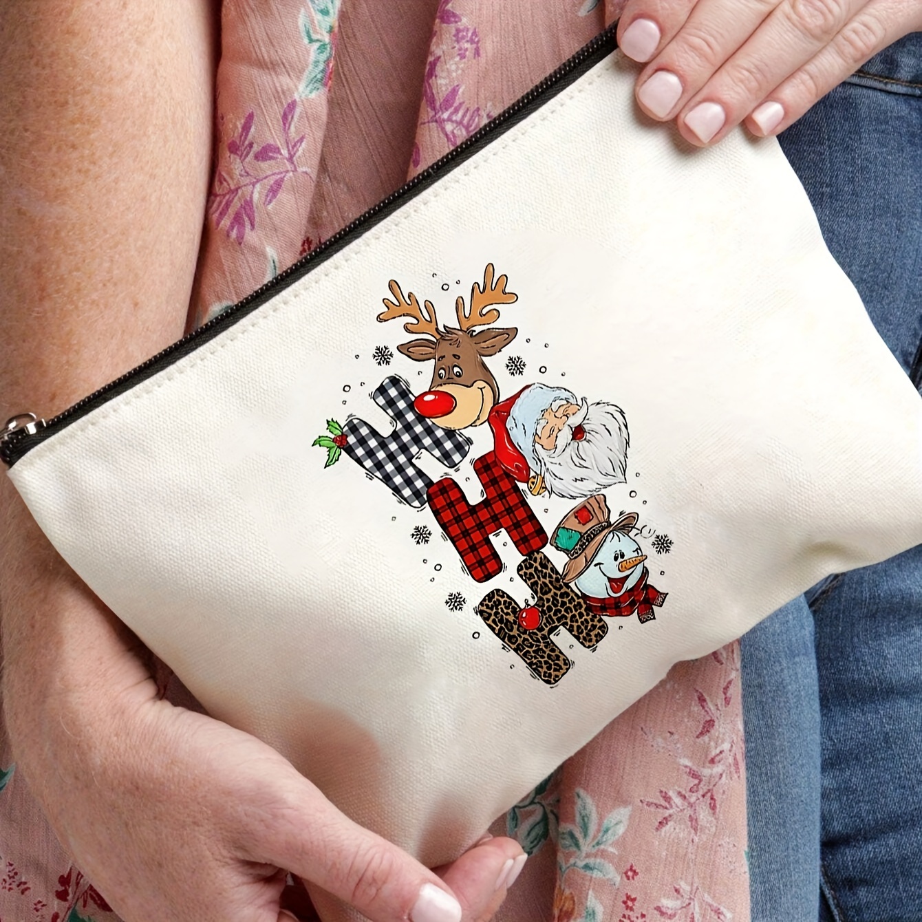 borsa cosmetica elegante a tema natalizio cerniera stampa Temu Italy