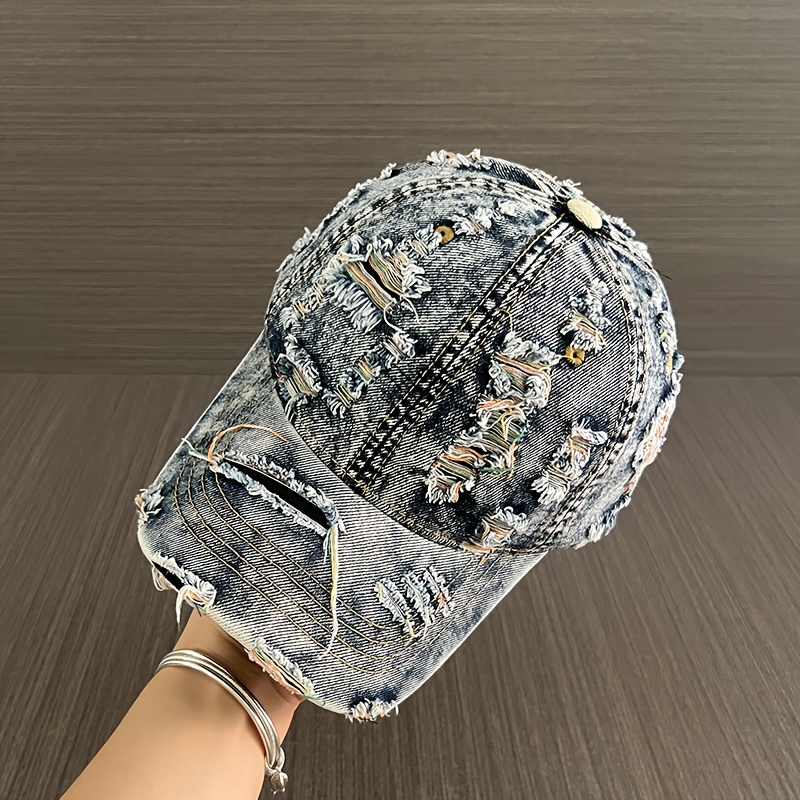 TEMU Fashionable Retro Washed Denim Baseball Caps, Street Cool And Trendy Casual Hats, Daily Comfortable And Versatile Ripped Baseball Caps, Couple