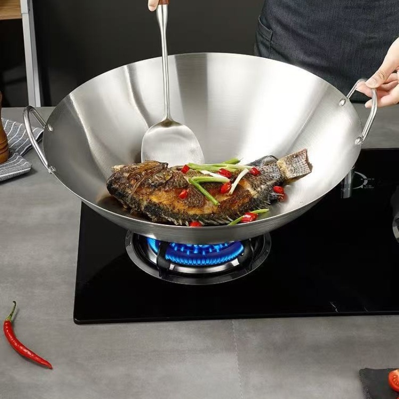 Large Stainless Steel Wok with Double Handles