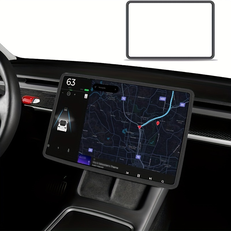 TEMU For Model 3 (2017-2025) & For (2019-2025) Silicone Screen Protector, Frame, Touch Control Case, Dashboard Decorative Accessory, High-quality Silicone, Flexible Design, , / Accessor