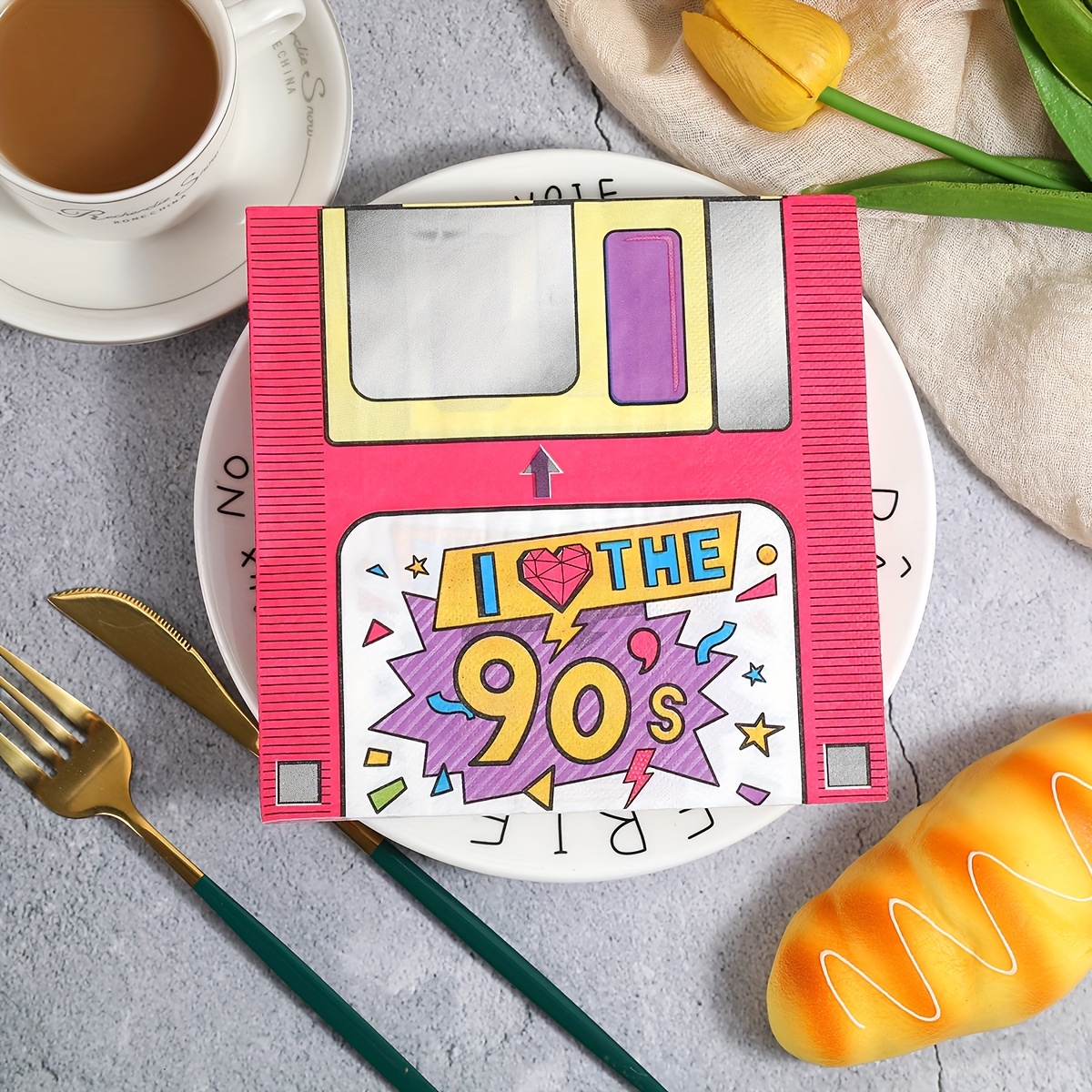 

20pcs 90s Retro Napkins, 13x13 Inches - Weddings, Birthdays & Parties | For Home, Restaurant, Coffee Shop Decor