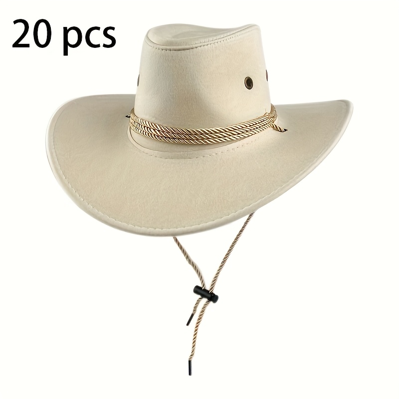 TEMU Lot de 20 chapeaux de cowboy western compatibles pour hommes et femmes - Chapeaux de légers vintage en corde avec couronnes pointues, couleur