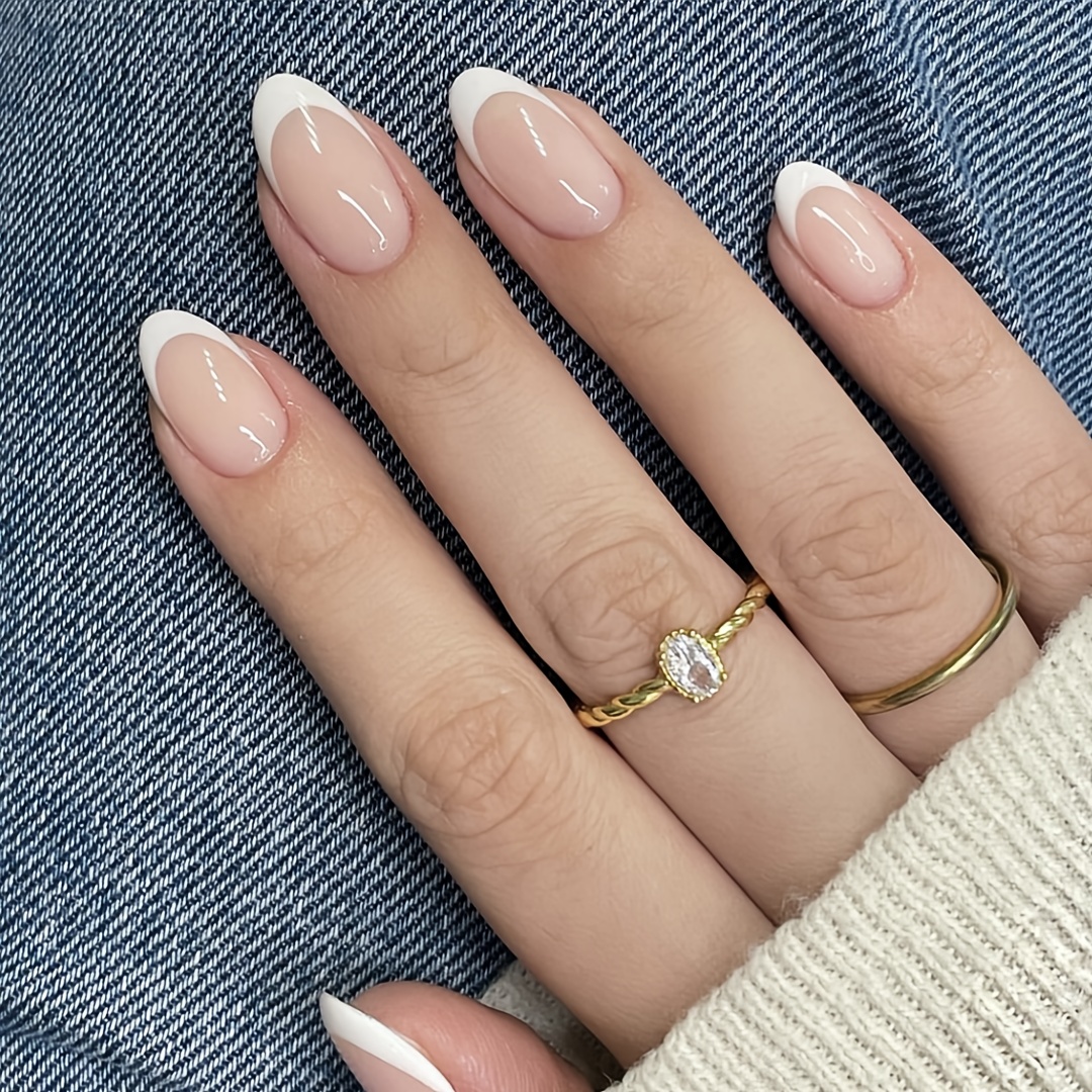 

Set de 24 Ongles Français Chic - Longueur Moyenne, , Couleurs Mélangées pour un Look Sophistiqué