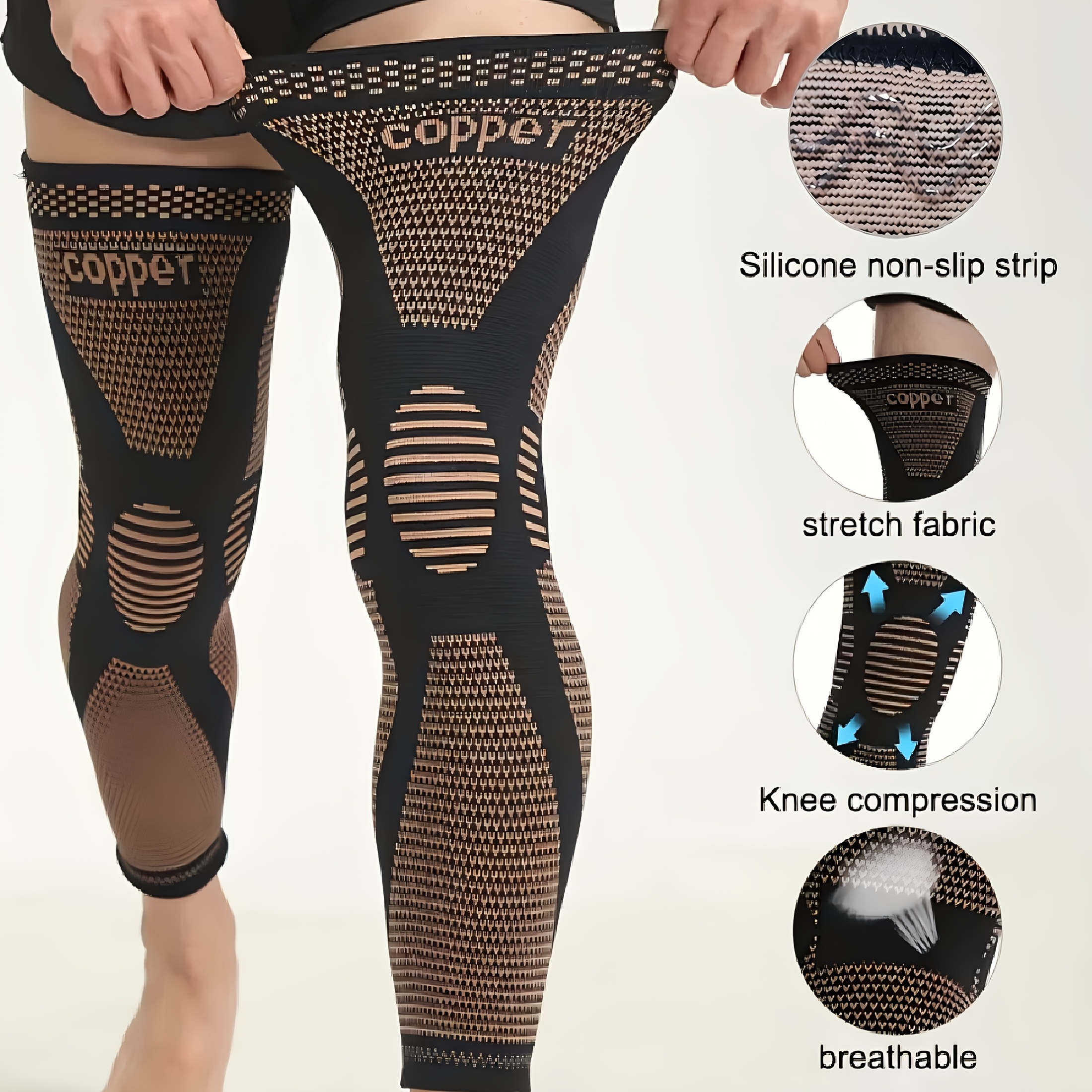 2-pack Compression Knee Sleeves, Warm Knee Covers, Full Leg Support, Knit Fabric, Polyester Fiber, Non-slip Silicone, Breathable, Stretchable For