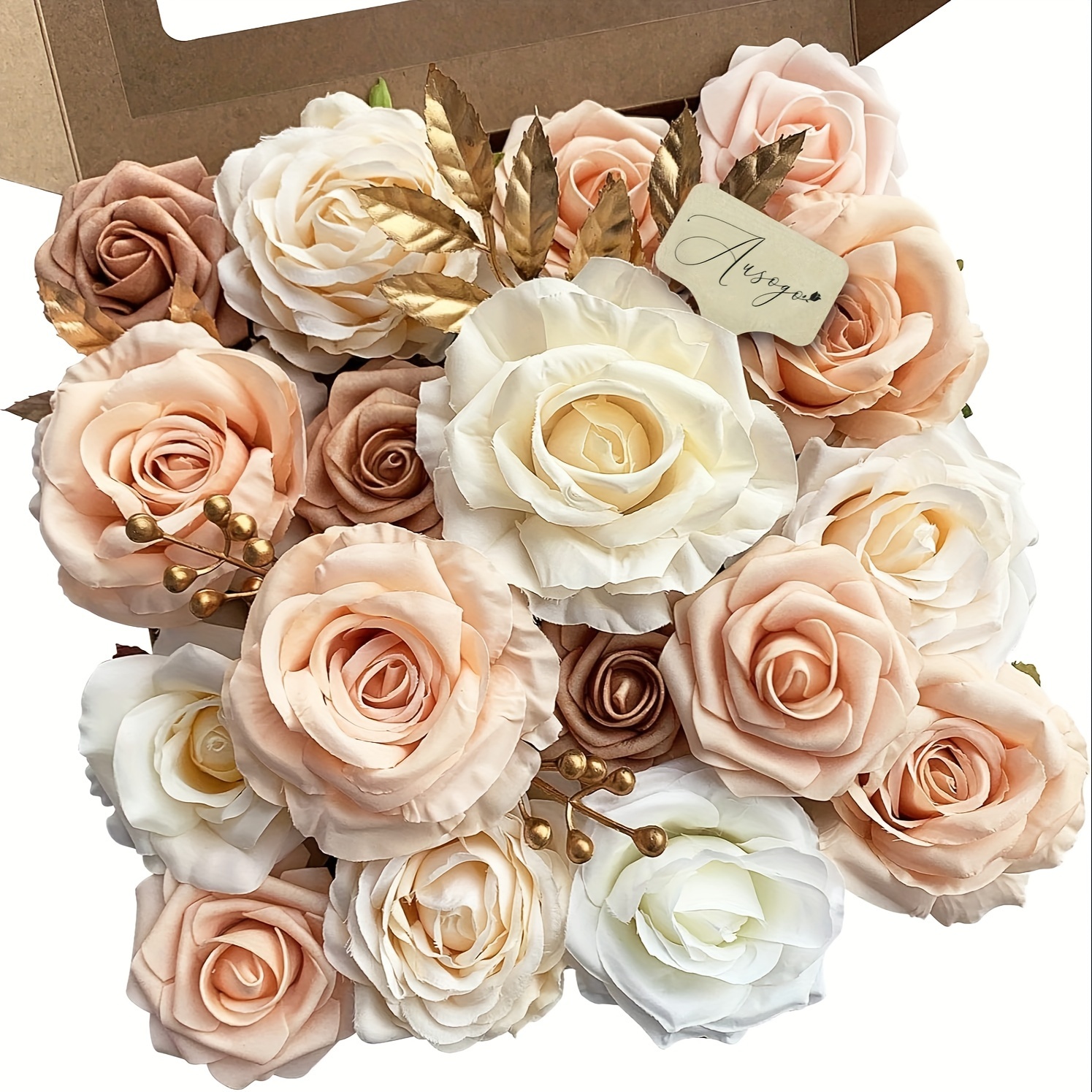 Image of Rose Artificial Flower Bouquet - Versatile Faux Floral Set For Diy Wedding Centerpieces, Bridal Showers & Home Decor | Perfect For Christmas, Valentine's Day & More, Ausogo, Halloween Decor