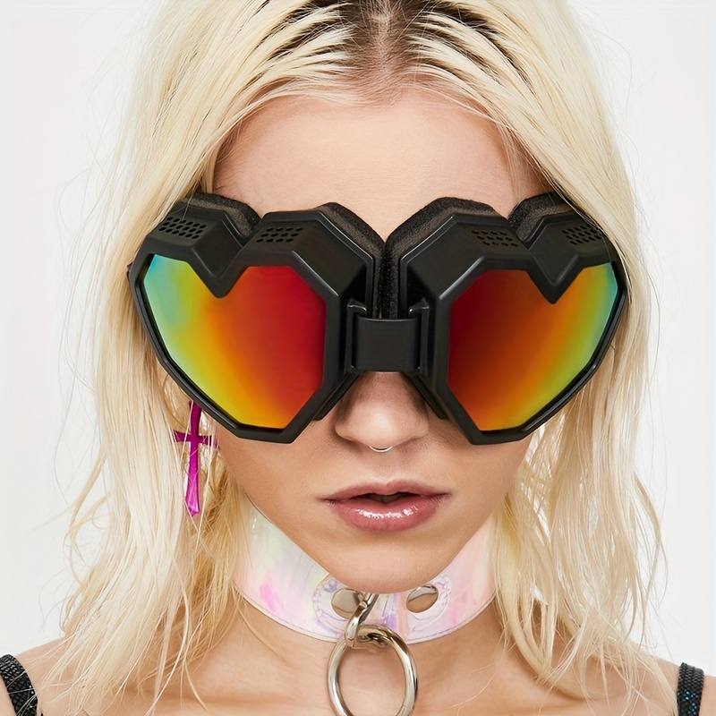 

Oversized Heart Shaped Fashion Glasses For Women Men Sports Skiing Y2k Fashion Mirrored Rave Party Sun Shades For Music Festival