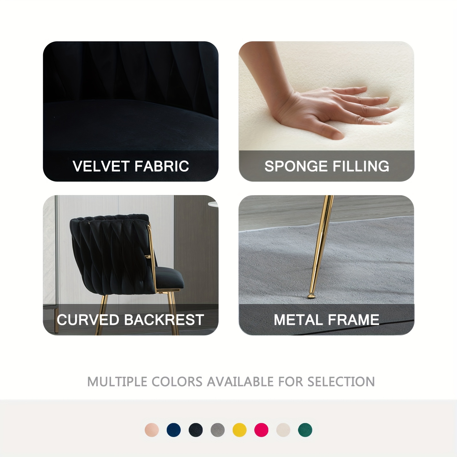 Velvet Dining Chairs Set Of 2, Accent Chairs With Golden Metal Legs, Woven Upholstered Dining Chairs For Living Room/Bedroom/Kitchen