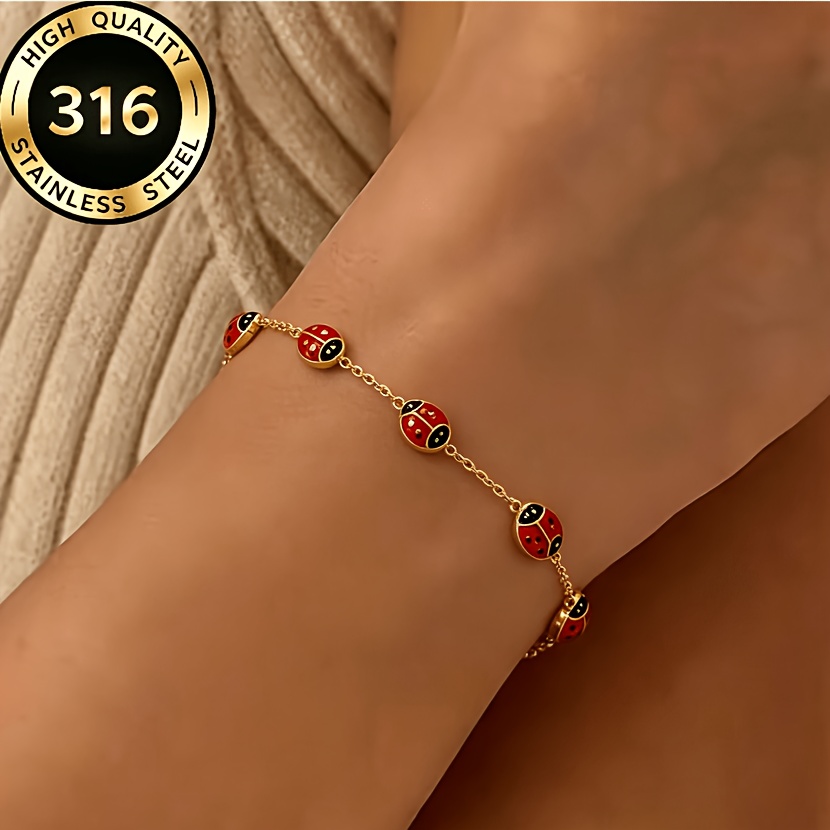 Women's Minimalist Beetle Enamel Bracelet, Waterproof