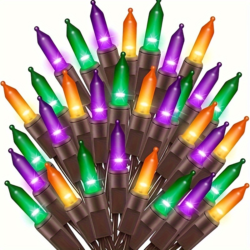 

Orange Purple And Green Christmas Mini Lights 100l 19.6ft Bulb String Light Set For Indoor Halloween Home Tree Decor