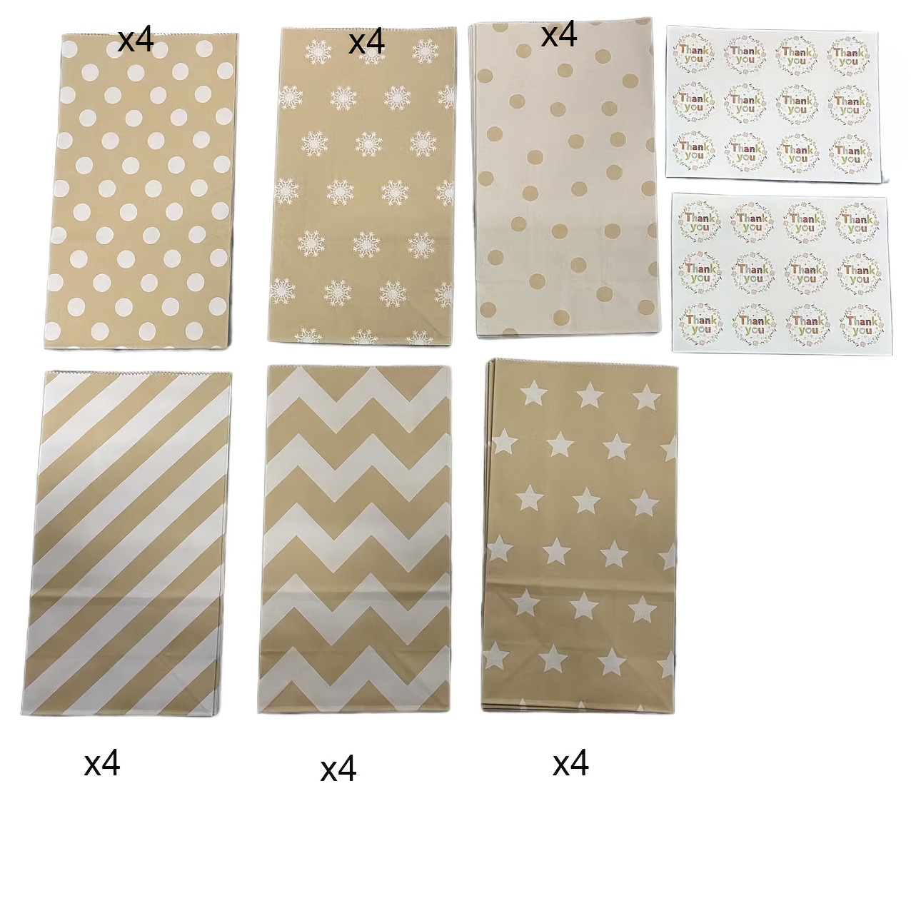 TEMU Gift For Her/him 24pcs Brown Paper Gift Bags With Snowflake Stickers - Perfect For Birthdays, Weddings, Christmas & Halloween Celebrations,
