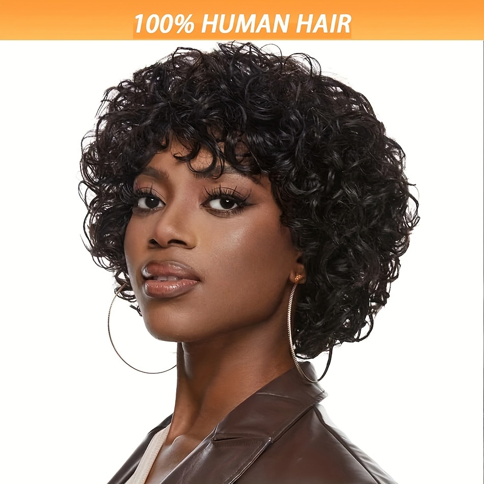 

Chic Cut Wig With Bangs For Women - , 180% Density Human Hair, Afro Curly/kinky Style, Full Machine Made