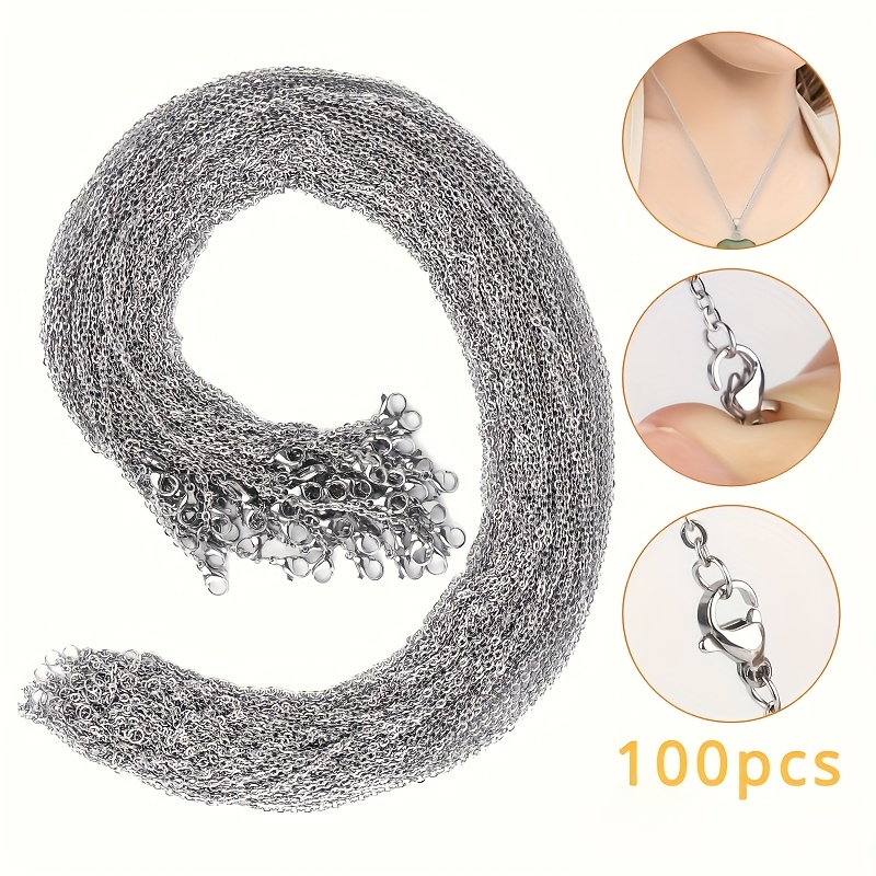 50pcs/100pcs Jewelry Making Components Stainless Steel Chain 2mm Silvery O Chain Lobster Clasp Connector Suitable For Making Chain