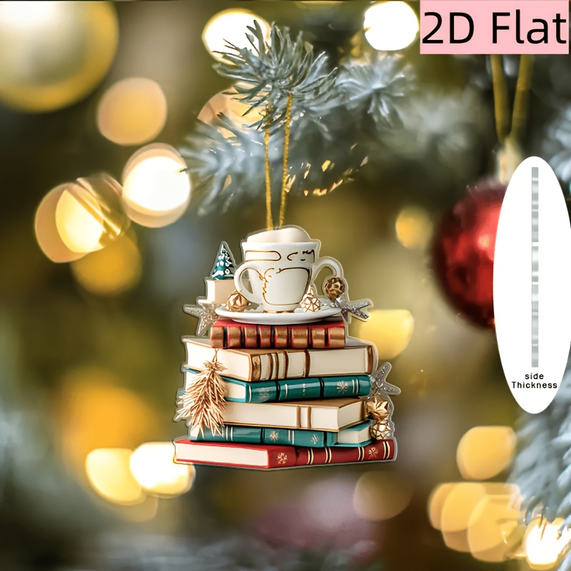 TEMU Ornamento da appendere in acrilico a forma di libro, 1 pezzo, piatto 2D - Piatto 2D per decorazioni 'albero di Natale con gancio per appenderlo,