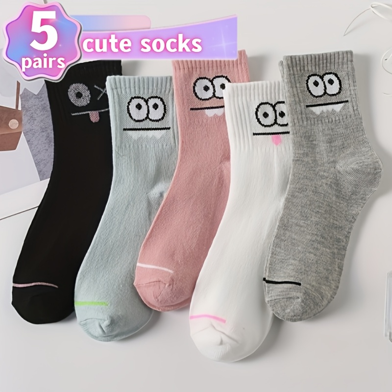 

5pairs Ladies' Printed Cute Cartoon Casual Socks Comfortable And Breathable Outdoor Sports Socks