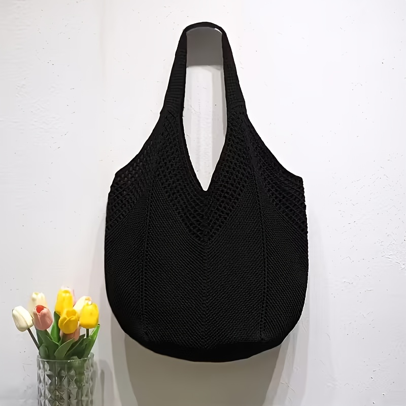 Vintage Crochet Handbag - Fiber Woven Shoulder Bag, Lightweight And Durable, Suitable for Travel, Beach, And Daily Use - Women'S Fashion Accessory - Semi-Hollow Hexagon