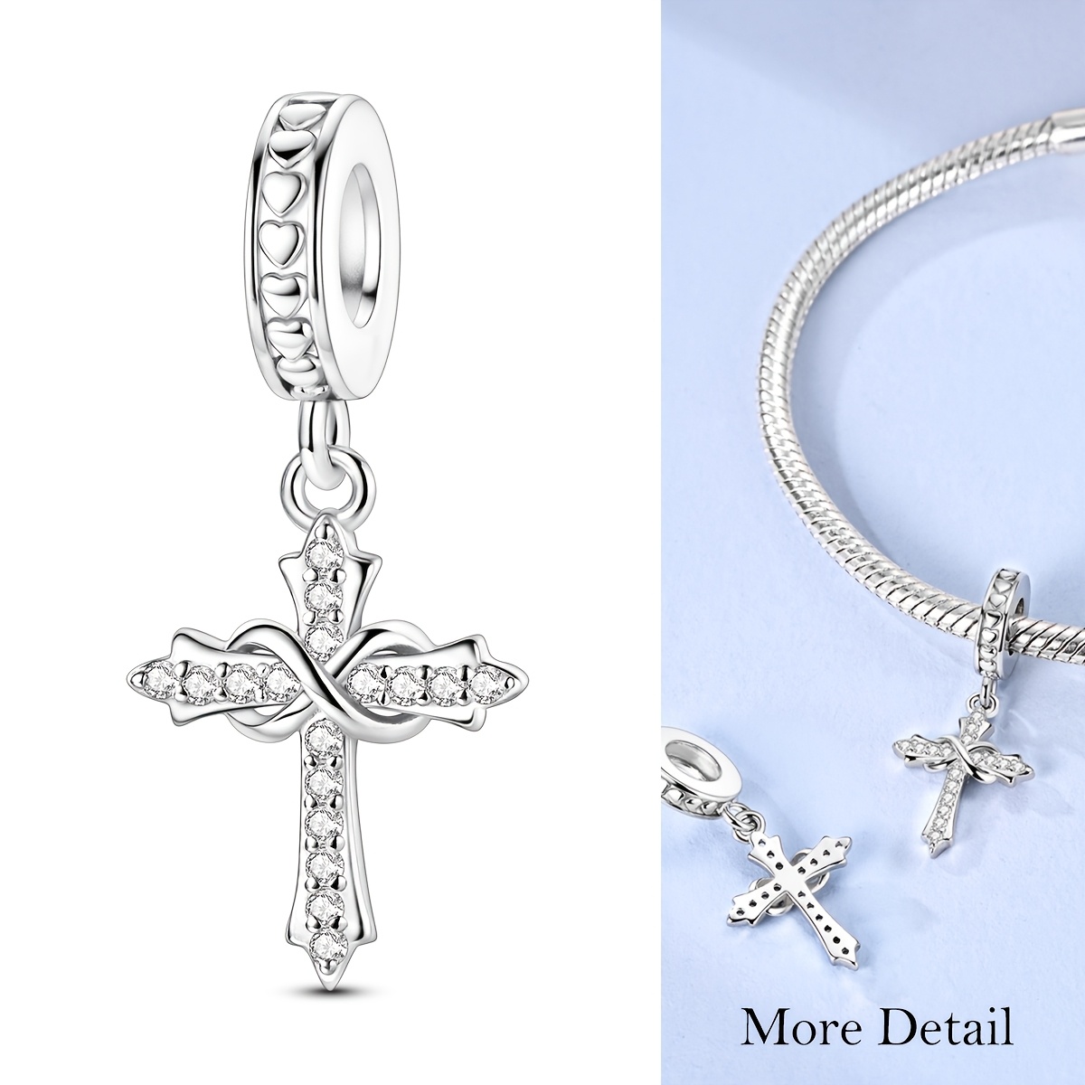 Image of 1pc Silvery Cubic Love Cross Charms For 3mm Bracelet Necklace Keychain Diy Jewellery Making Beads Pendant Elegant For For Religious Events Baptism Gifts Spiritual Jewelry