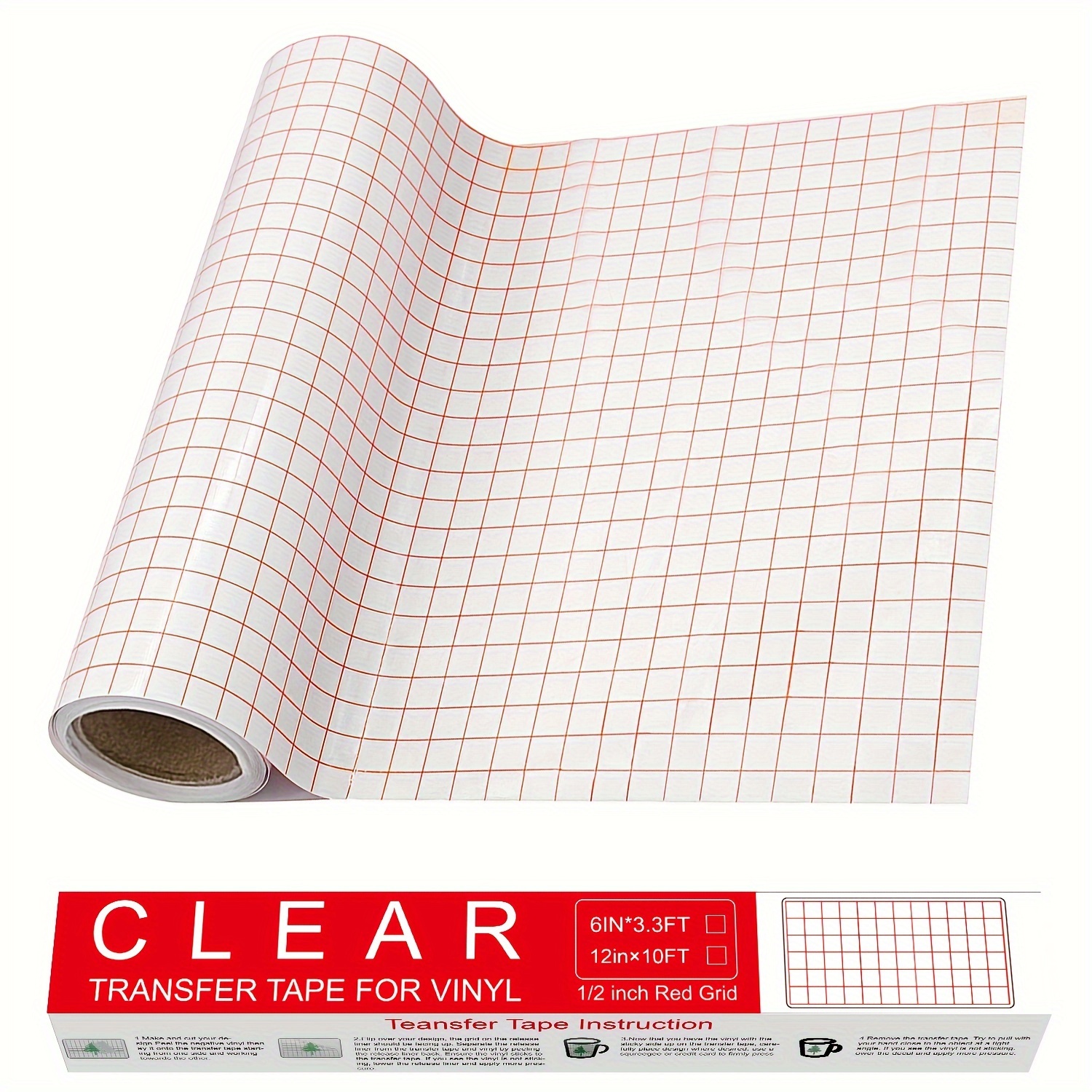 TEMU 1roll Clear Vinyl Transfer Paper Tape 5/10 Ft W/alignment Grid Application Tape For Silhouette Cameo, Adhesive Vinyl For Decals, Signs, Windows, Stickers