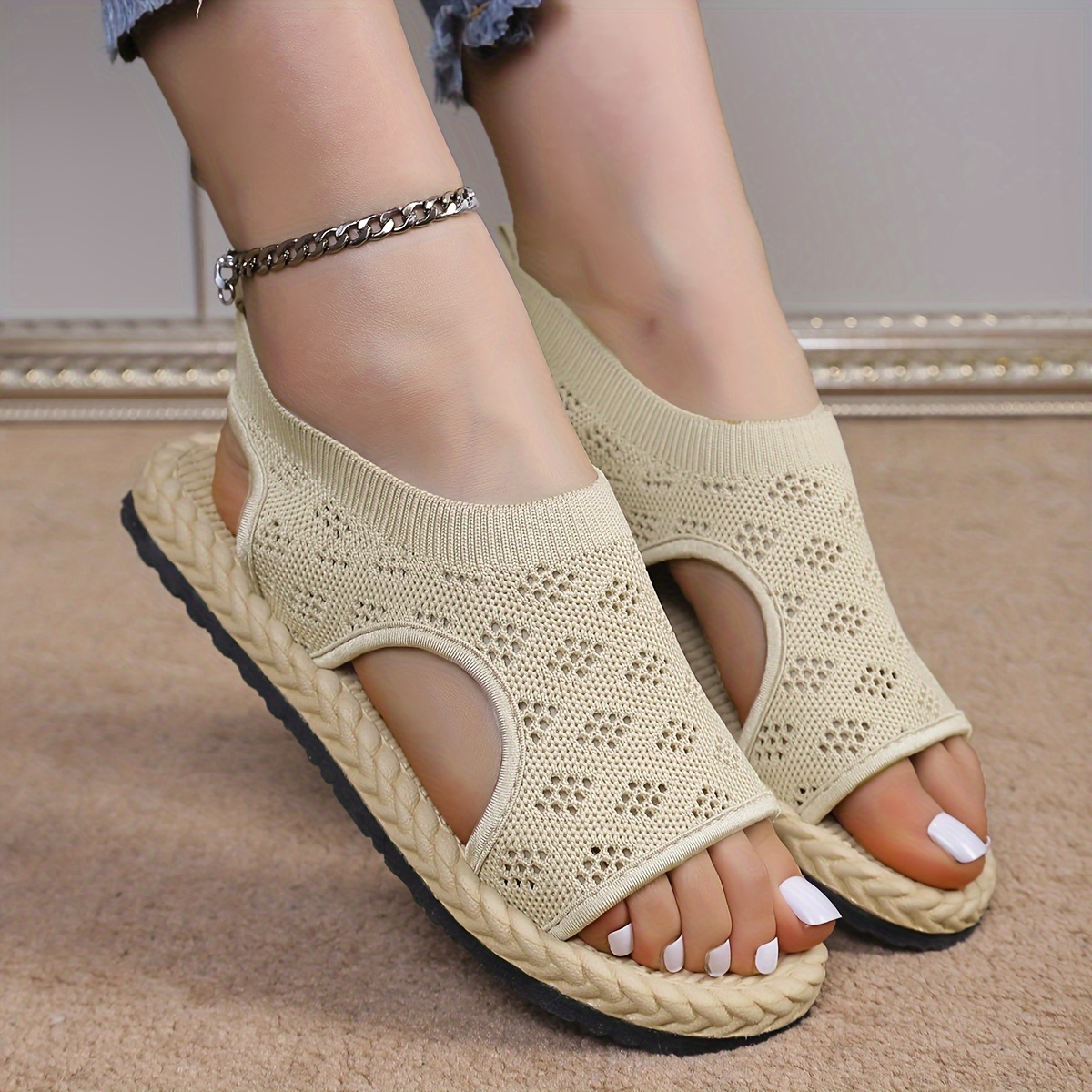 women's breathable knit flat sandals casual open toe summer - Temu United  Kingdom