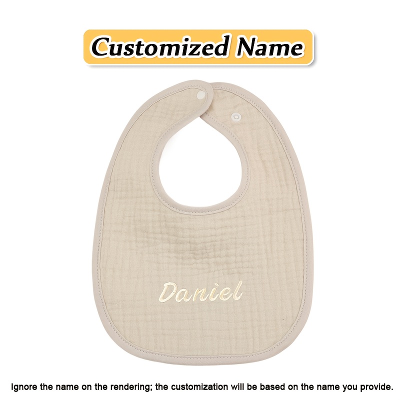 [customized Name, Personalized Name Customization] 1 Bib Saliva Towel, Infant-specific Soft Bib, Gauze Bib, Absorbent To , Convenient Adjustable Snap Button Design, Personalized Lettering Service