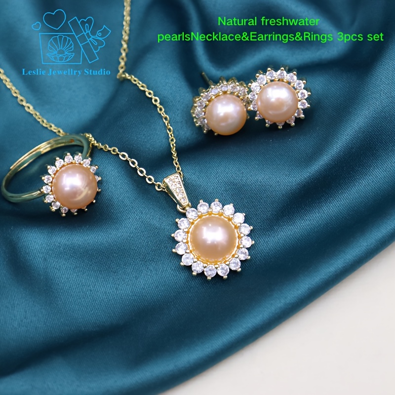Freshwater Pearls Jewelry Set, 3pcs Gift for Women