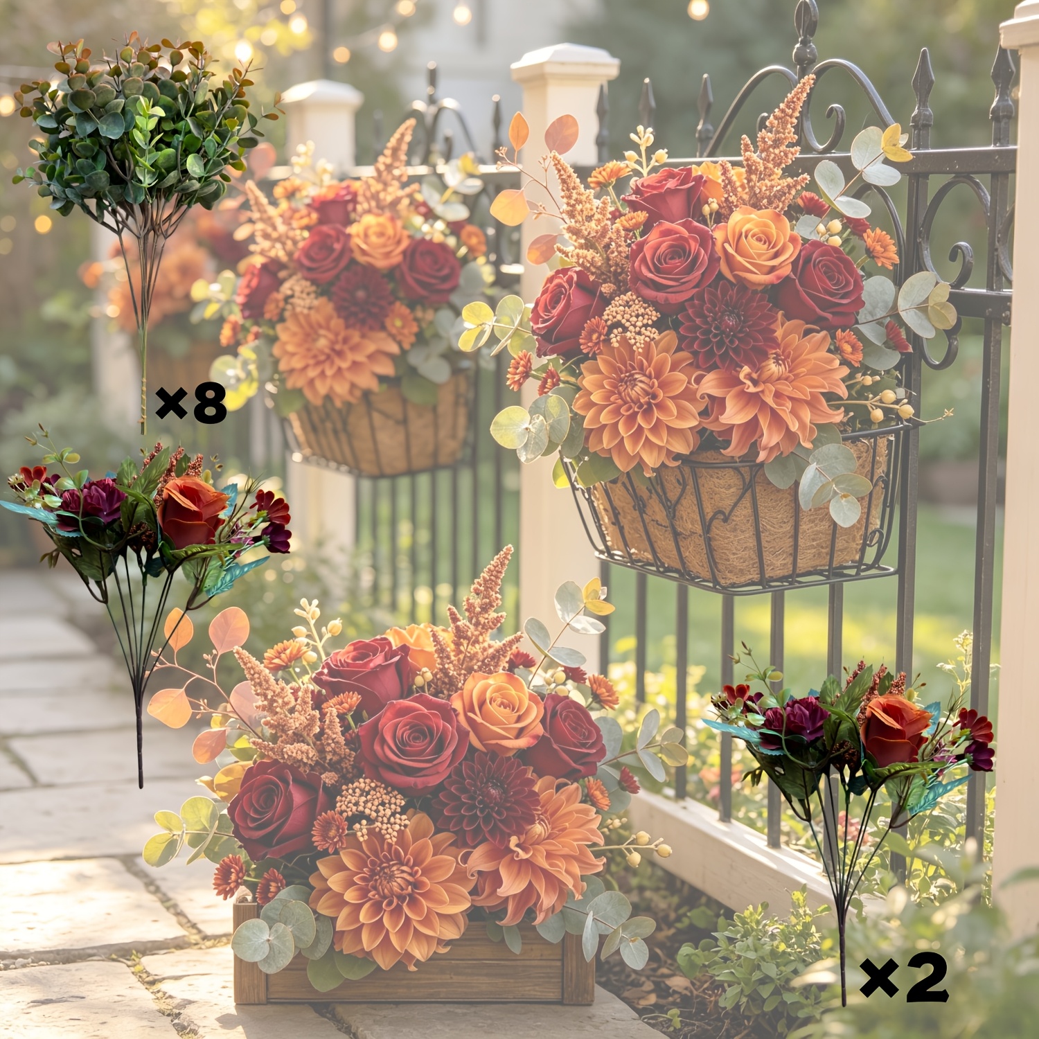 TEMU High-end Vintage Autumn Artificial Bouquet - Vintage Distressed Texture - Autumn Colors - 10pcs - Suitable For Home Decor, Holiday Decor, Cafe