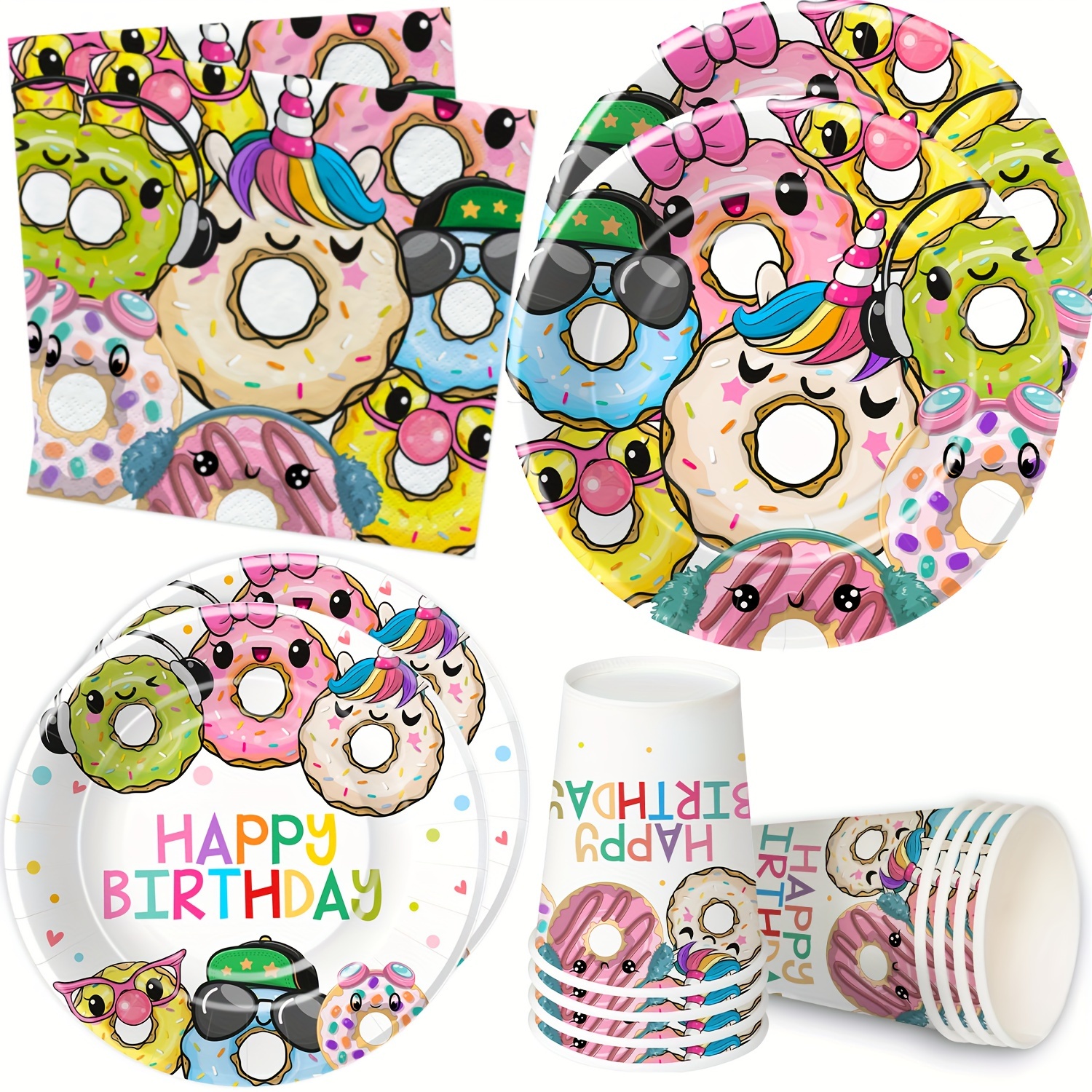 Set Donuts Temas Fiesta Cumpleaños Platos Desechables - Temu