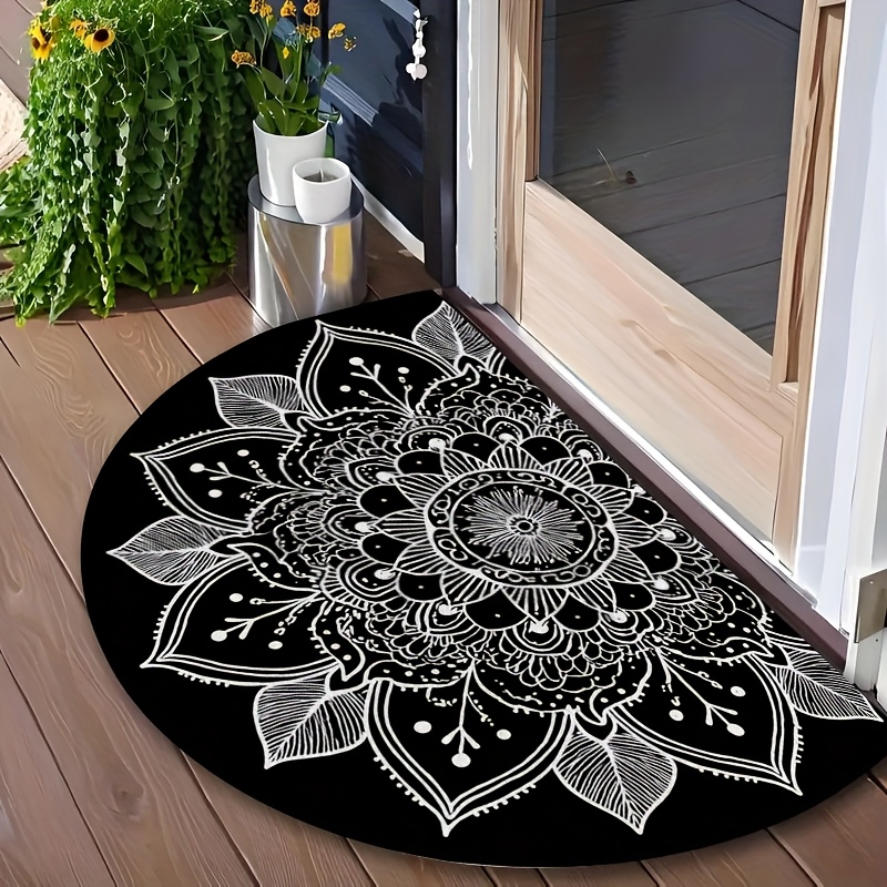 TEMU Doormat - Black Background With Print, Fun Washable Non-slip Carpet, Indoor/outdoor Use, Holiday Gift Home , Multiple Sizes Available, Suitable