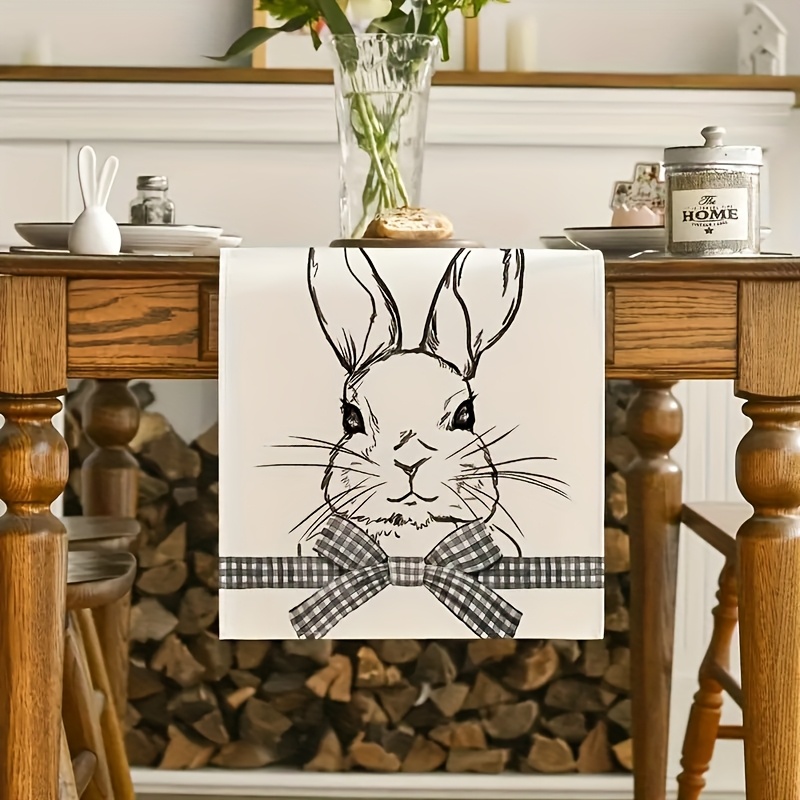 

Easter Bunny & Lily Basket Table Runner - Spring/summer Polyester Dining Decor, Home & Outdoor Celebrations