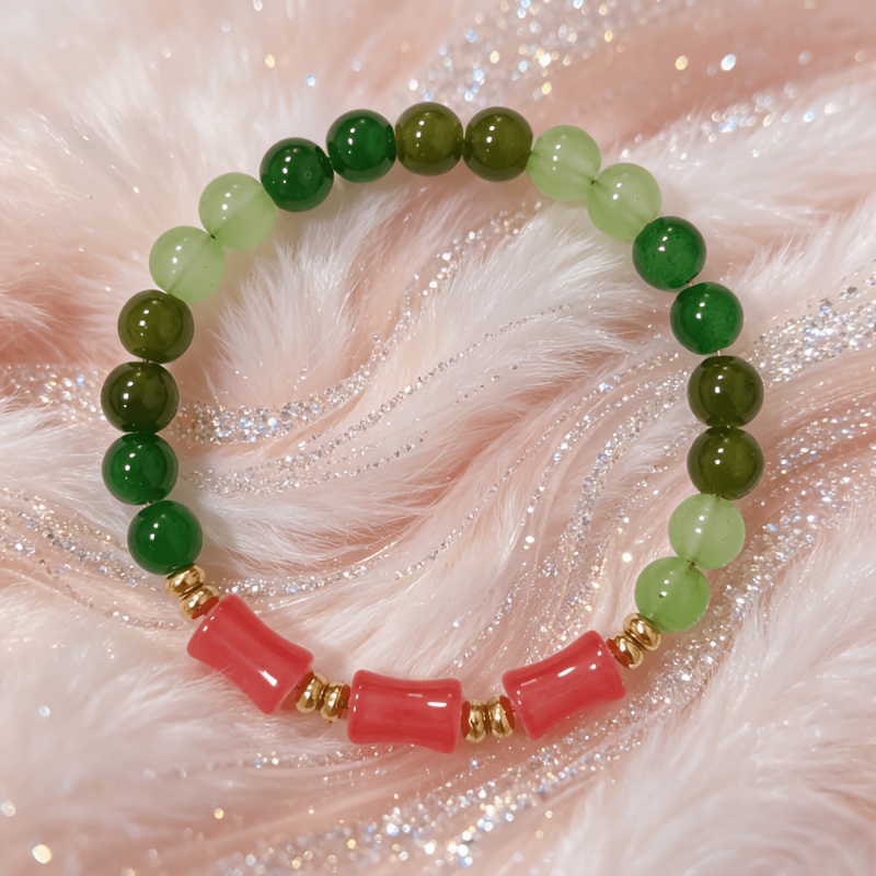 Gradient Green Toned Beaded Bracelet, Versatile Daily Accessory