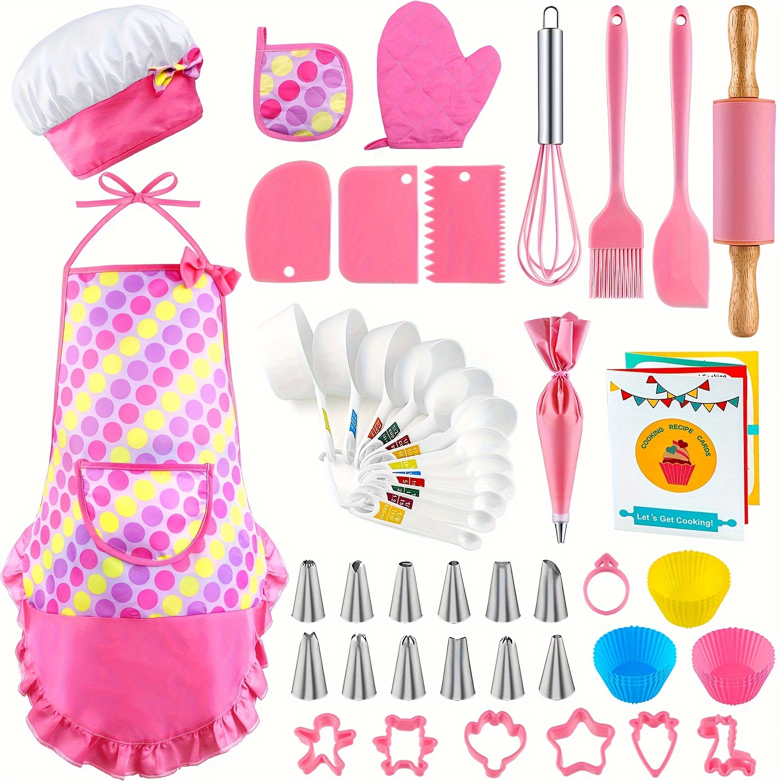 

Kids Baking And Cooking Set For Girls, 54pcs Chef Costume Set With Kids Apron, Chef Hat, Cooking Tools And Baking Supplies, Kitchen Utensils And Recipes For Child Junior Chefs 3+