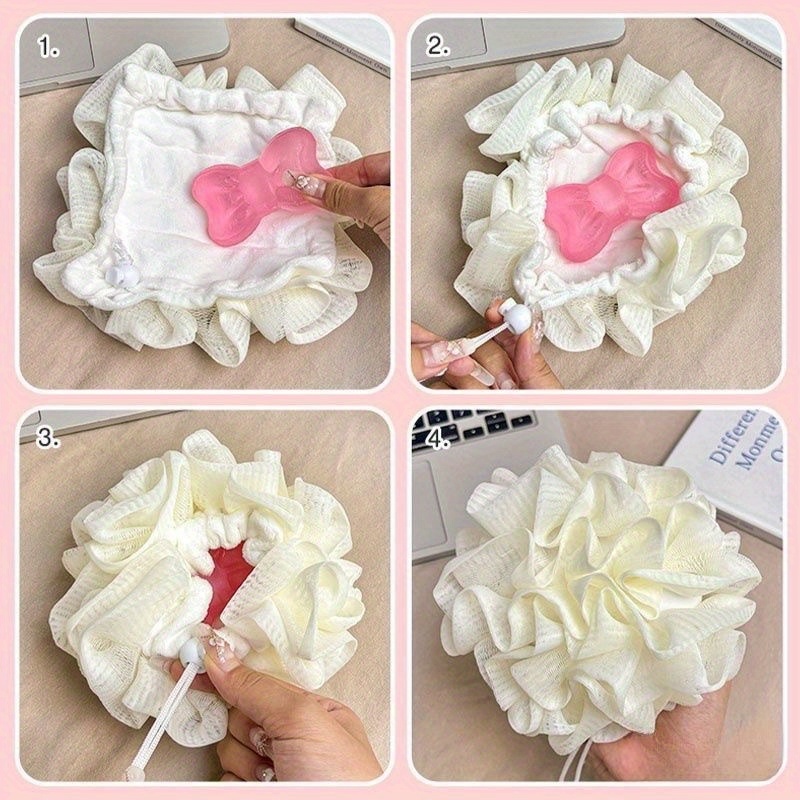Bath Puff and Hook Set, 2pcs in Random Color