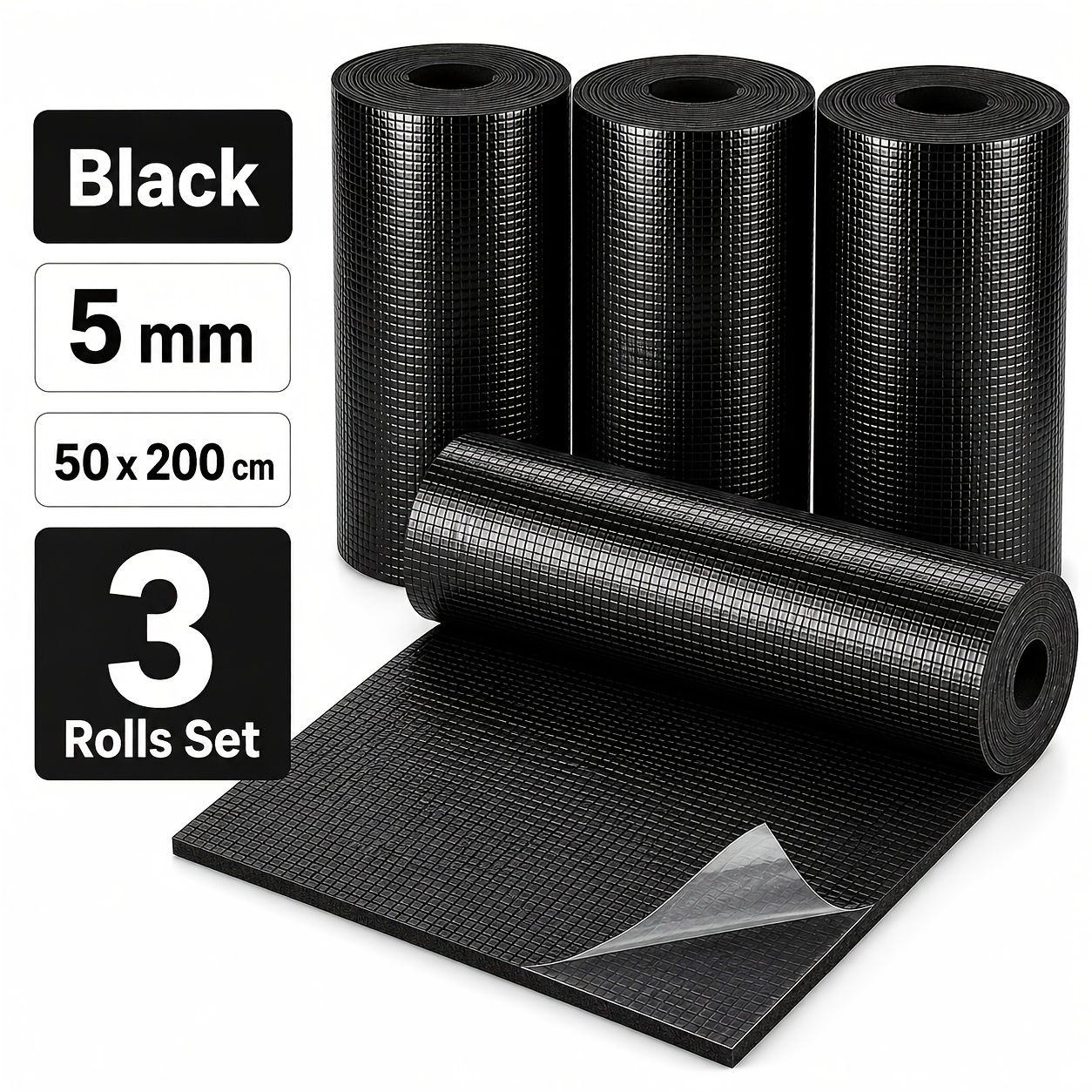 TEMU 3 Rolls Of 5mm×50cm×200cm Black Self-adhesive Aluminum Foil Soundproof And Heat Insulation Roll, Suitable For Noise Reduction And Insulation In