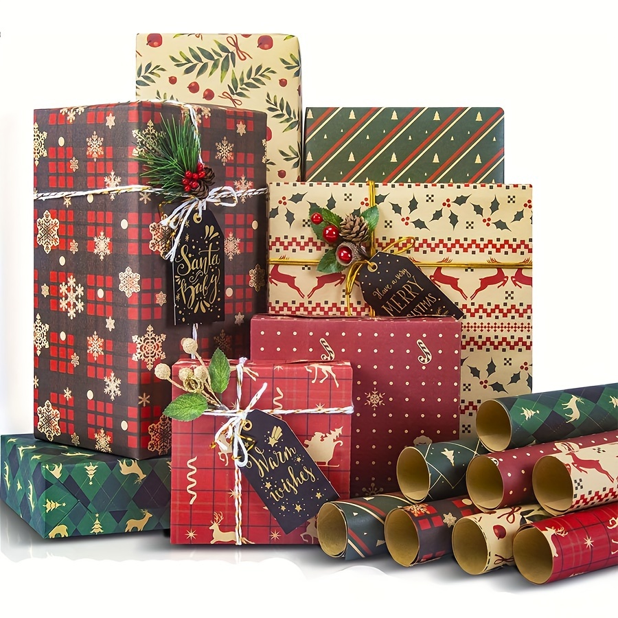 

8pcs Christmas Wrapping - & Reindeer Designs, Assorted Colors, Holiday Gifts & Birthday Parties