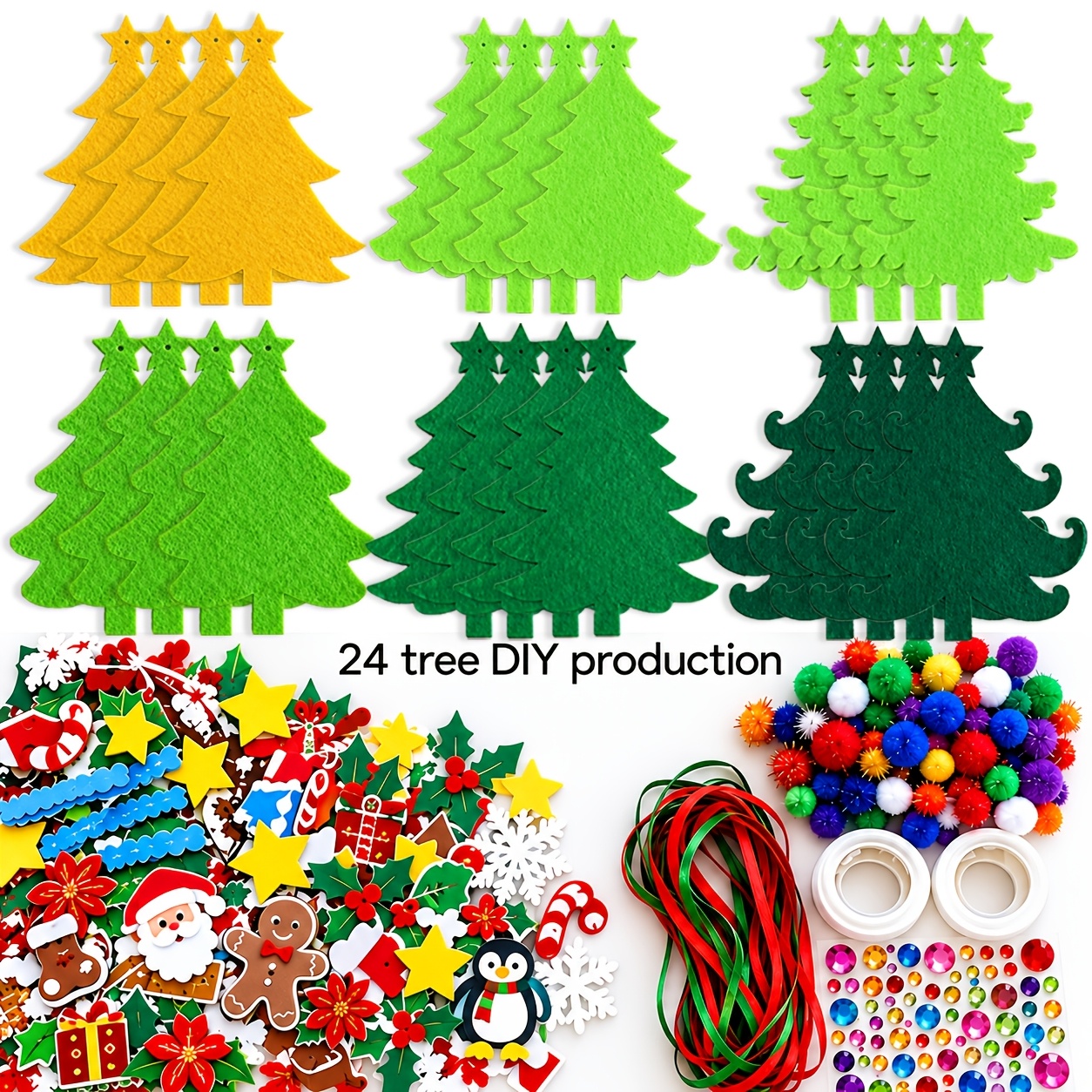 TEMU A Christmas Gift Set Featuring 24 Felt Trees In , Along With A Of Party Favors Such As Snowmen, Candy, And Stockings; Suitable For Indoor And
