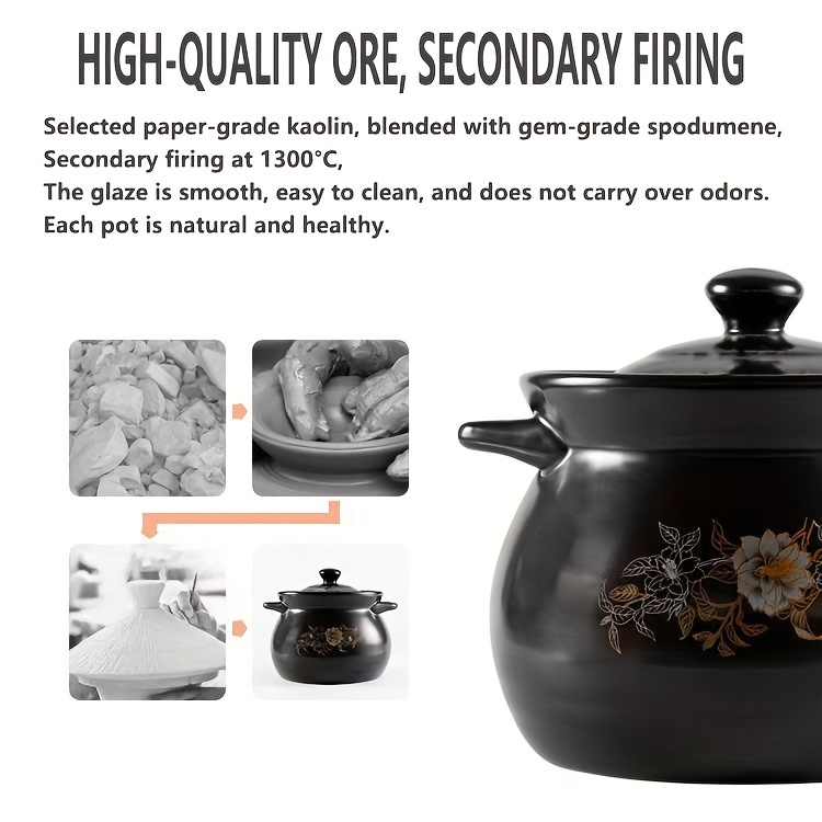 1pc high quality ceramic stew pot heat resistant suitable for gas stoves ideal for   porridges and soups   non   to clean   details 2